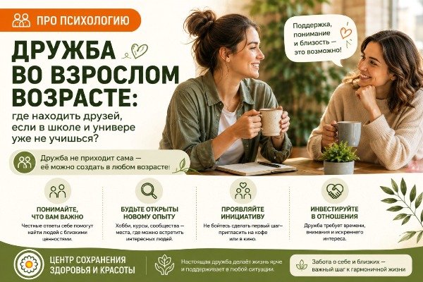 Как найти друзей во взрослом возрасте
Дружба во взрослом возрасте: общение и новые знакомства