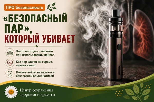 Безопасный пар», который убивает Вейп на фоне изображения лёгких — материал о вреде электронных сигарет и последствиях парения